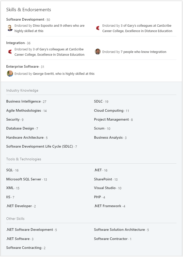 Hundreds of Skill Set Endorsements